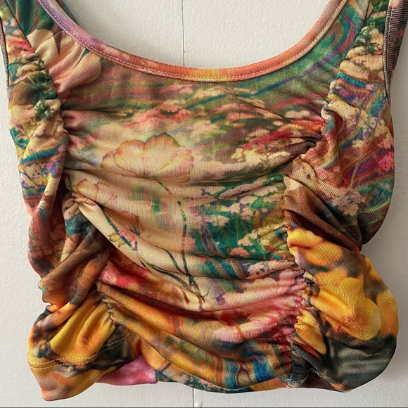 💔SOLD🚨💔Urban Outfitters Small Psychedelic Flower Crop Top Belly Shirt - Picture 1 of 4
